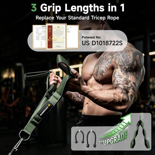 MANUEKLEAR 24-Inch 3-Grip Tricep Rope Cable Attachment for Gym Greater ROM