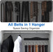 Belt Hanger for Closet, Holds Up to 42 Belts, Sturdy Wooden Belt Rack with 14 Hooks, Space-Saving Belt and Tie Organizer