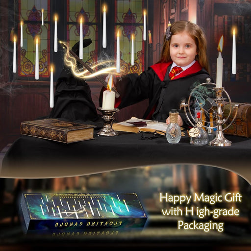 Flameless Floating Candles with Wand，20 Pcs Magic LED Hanging Taper Candles，Flickering Battery Operated Taper Candle wit