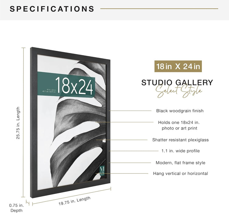Studio Gallery Poster Frame, 18x24, Black Woodgrain, 1-Pack
