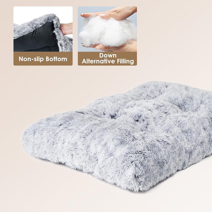 Fluffy Dog Crate Bed, Plush Extra Large Dog Pillow, Grey