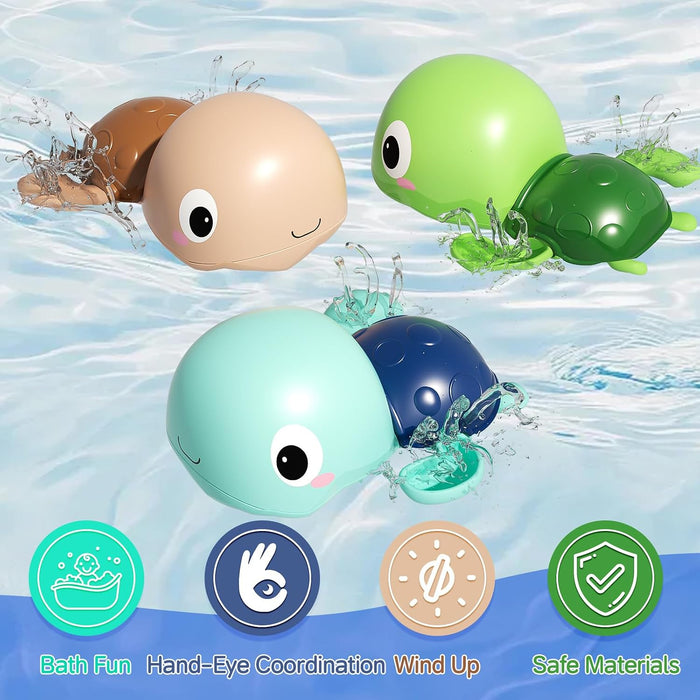 Baby Bath Toys for Kids Ages 1-3, Wind-Up Swimming Turtles, 3 Pack