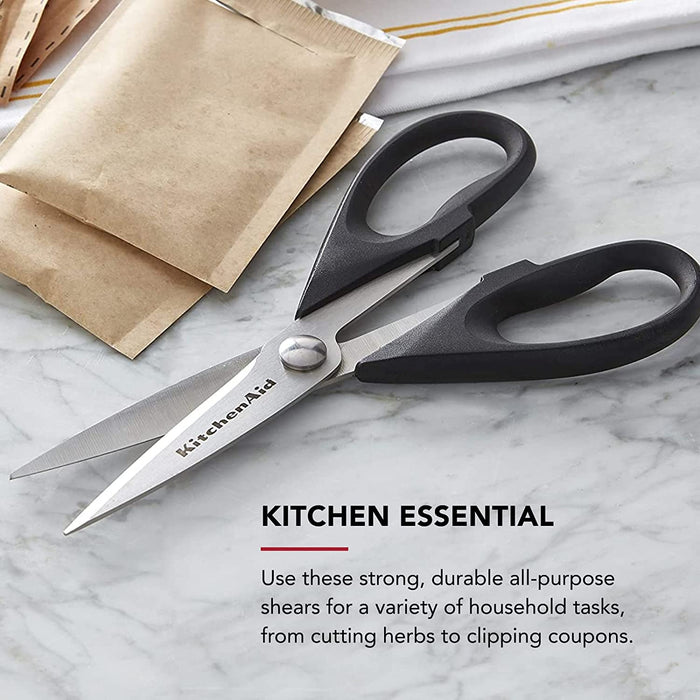 KitchenAid All Purpose Kitchen Shears with Protective Sheath Durable Stainless Steel Scissors, Dishwasher Safe, Soft Gri