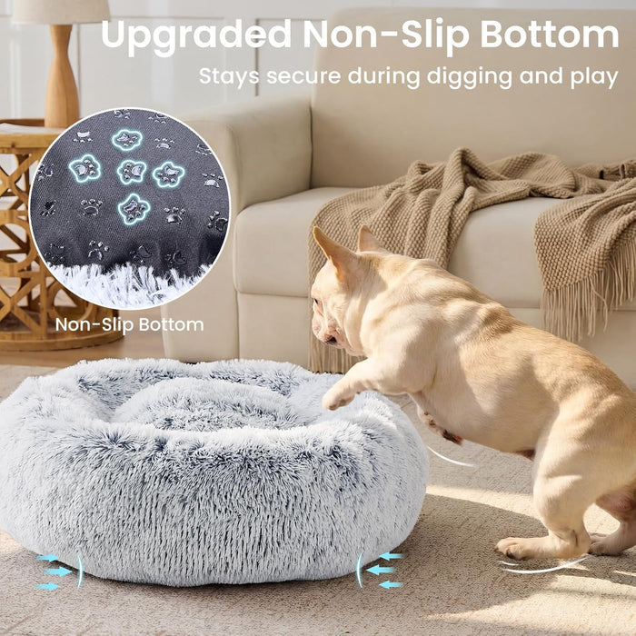 Small Dog Bed, Calming Dog Beds for Small Dogs & Indoor Cats - 20 Inches Donut Washable Cat Bed for Kittens & Puppies, Round Fluffy Plush Faux Fur Pet Beds(Smoke Grey)