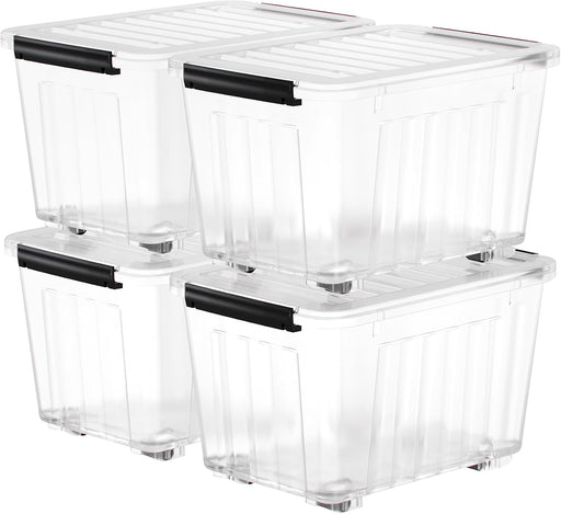 72 Quart Plastic Storage Bin, Stackable and Nestable Storage Boxes with Clear Lids and Secure Latching Buckles, Large Storage Container (Clear, 72Quart-4Pack)