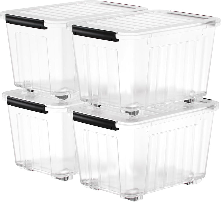 72 Quart Plastic Storage Bin, Stackable and Nestable Storage Boxes with Clear Lids and Secure Latching Buckles, Large Storage Container (Clear, 72Quart-4Pack)