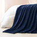 Striped Fleece Throw Blanket for Couch, Sofa, Navy Blue