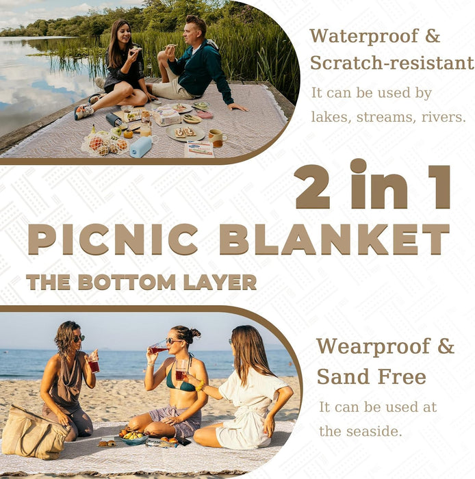 2 in 1 Extra Large Rug Outdoor Picnic Blanket Waterproof Woven Boho Mat Giant Beach Towel Travel Essential Yoga Accessor