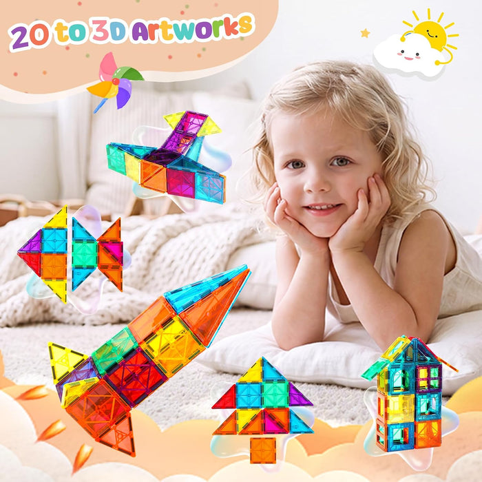 Magnetic Tiles, 110PCS Magnet Building Blocks STEM Toy for Kids