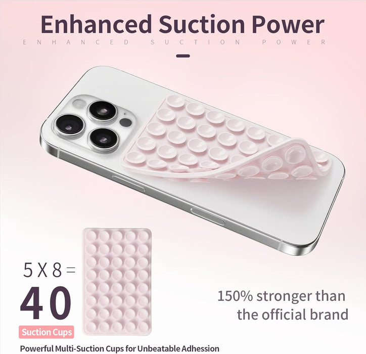 (2 Pack) Suction Cup Phone Case Mount Double Sided, Clear & Light Pink