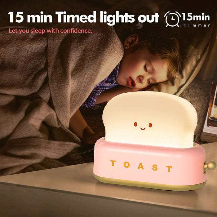 Red LED Night Light Rechargeable and Portable Light with Timer Cute Toast Bread Lamp Desk Decor Toaster Lamp Kawaii Christmas Ideas for Baby Kids Girls Teens Teenages