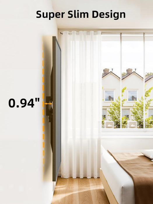 43 50 55 inch Fixed Low Profile TV Wall Mount for 24-65 inch LED/LCD & Flat/Curved TVs, Universal Wall Mount Bracket with Safe Lock, Max VESA 400x400mm, up to 99Lbs & 16 '' Stud
