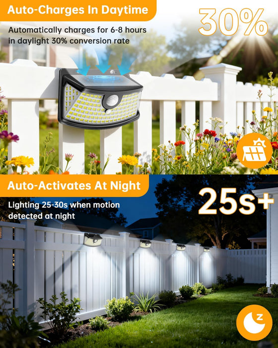 Solar Motion Sensor Lights Outdoor 120 LEDs, Black, 6 Pack