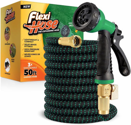 with 8 Function Nozzle, 50FT - Lightweight Expandable Garden Hose, No-Kink Flexibility, 3/4 Inch Solid Brass Fittings an