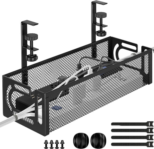 Under Desk Cable Management Tray, 15.7'' No Drill Steel Desk Cable Organizers, Wire Management Tray Cable Management Rac