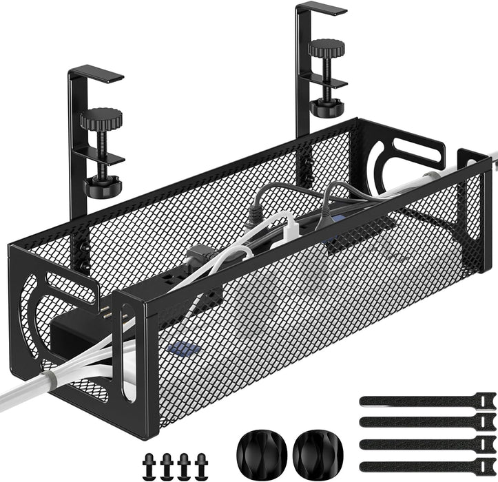 Under Desk Cable Management Tray, 15.7'' No Drill Steel Desk Cable Organizers, Wire Management Tray Cable Management Rac