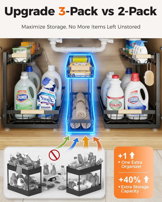 3-Pack Under Sink Organizer, 2-Tier Pull-Out Cabinet Organizer