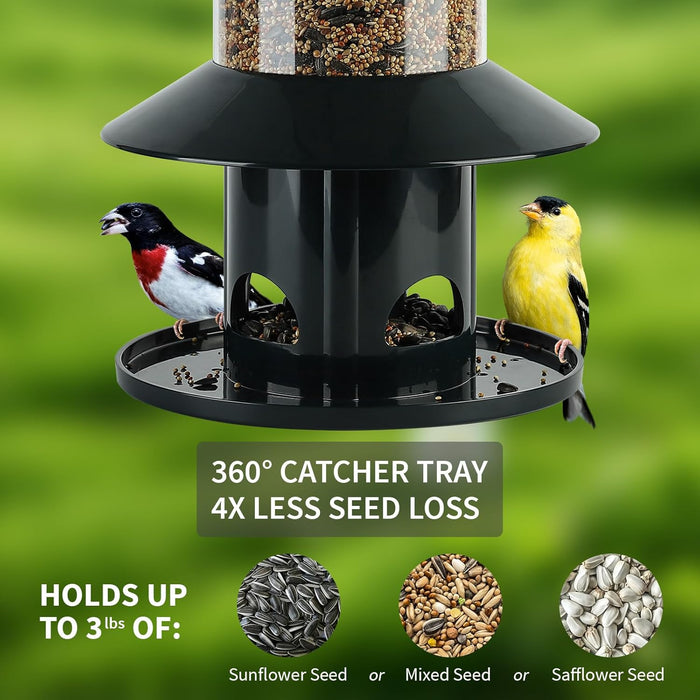 Squirrel-Proof Bird Feeder 360° Feeding Perch Tray for Outdoor Hanging