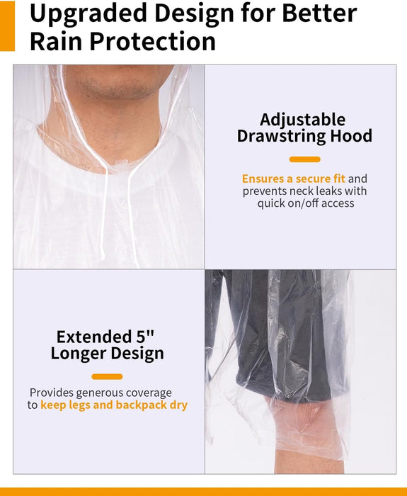 Rain Ponchos for Adults - Extra Long Emergency Poncho with Hood, 6/12/24 Family Pack Raincoat, Home Survival Kits