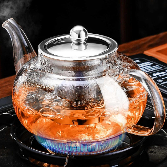 Tea Pot for Stove, 20 oz Stovetop Clear Glass Teapot with Infuser