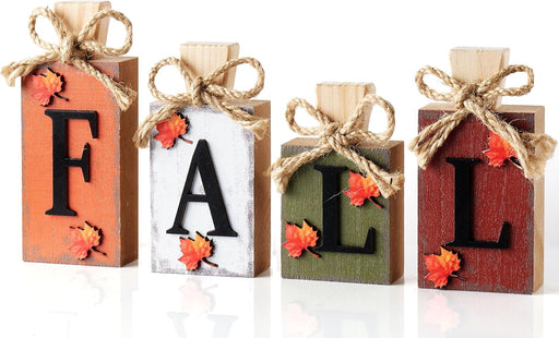 Fall Decorations for Home, Double-Sided Wooden Table Sign with Raised 3D FALL Letters & Maple Leaves, Vintage Farmhouse 