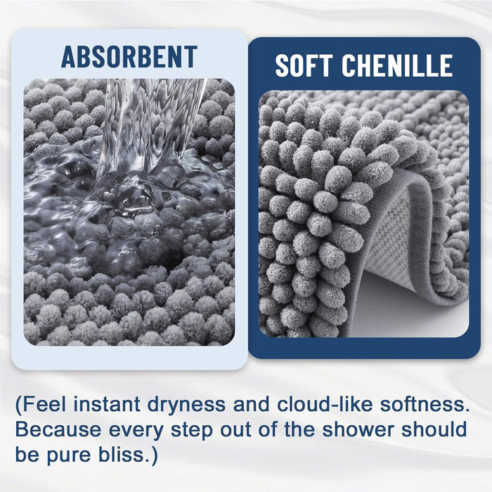 Chenille Bathroom Rugs 30x20, Soft Absorbent Bath Mats, Grey