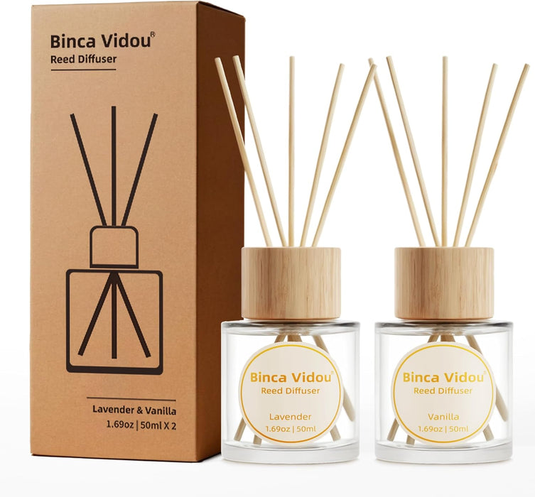 Reed Diffuser Set, Lavender & Vanilla Natural Scent Oil Diffusers with Sticks for Home Office Bathroom Aromatherapy Deco