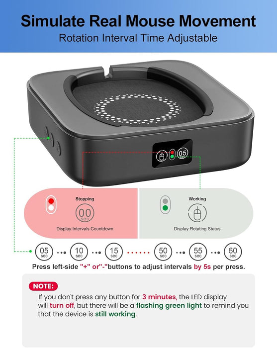 Mouse Mover Undetectable, Super-Silent Mouse Jiggler Device Move Randomly, Automatic Wiggler Shaker Giggler, Adjustable Interval Timer, Keep Computer Laptop Active for Office Home Remote Work