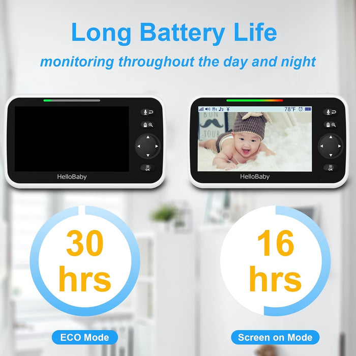 No WiFi Baby Monitor Camera and Audio HB6550, 5" Video Screen