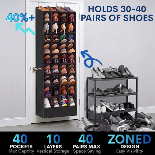 Over the Door Shoe Organizer, 40 Pockets, Up to 40 Pairs