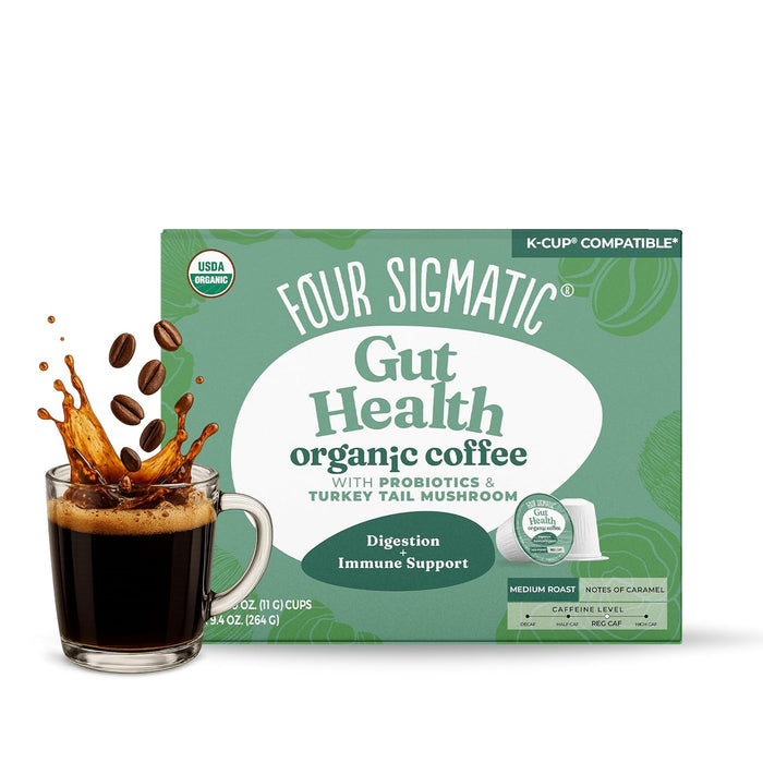 Four Sigmatic Gut Health Organic Coffee Pods | Medium Roast Probiotic K Cups with Chaga and Turkey Tail | Immune Boostin