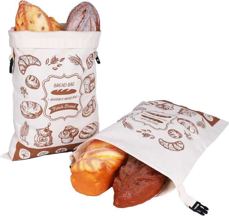Pack of 2 Reusable Beeswax Bread Bags, 17x13 Inch Cotton Storage Bags with Lock for Acid Dough Homemade Bread, Refrigerator Freezer Daily Freshness