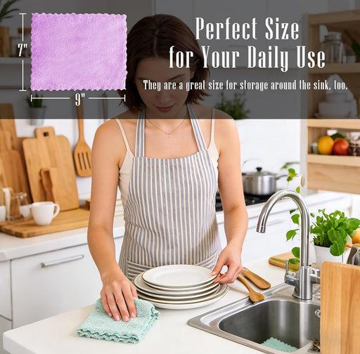 24 Pack Kitchen Dishcloths - Does Not Shed Fluff - Reusable Dish Towels, Dish cloths, Super Absorbent Coral Fleece Clean