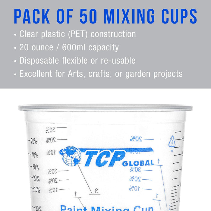 20 oz. (600ml) Graduated Plastic Mixing Cups - Box of 50