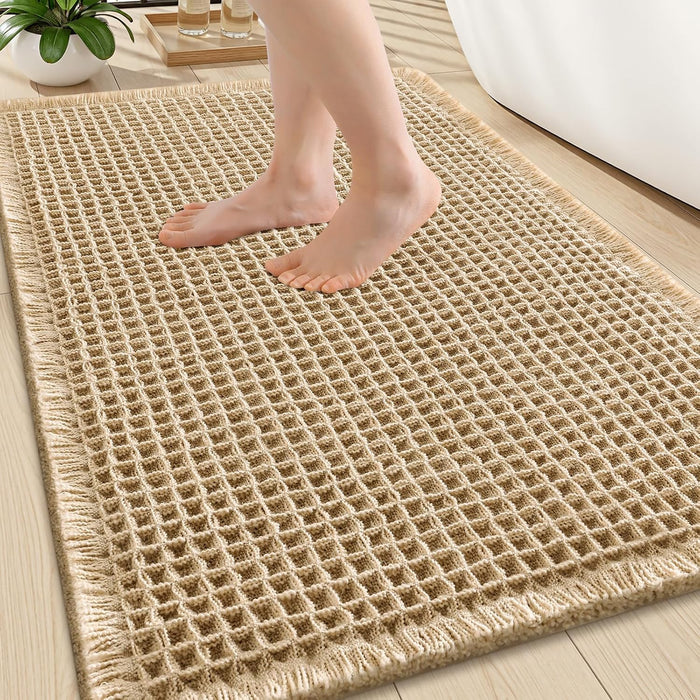 Waffle Bath Mat 30X20, Extra Soft Absorbent Bathroom Rugs, Brown