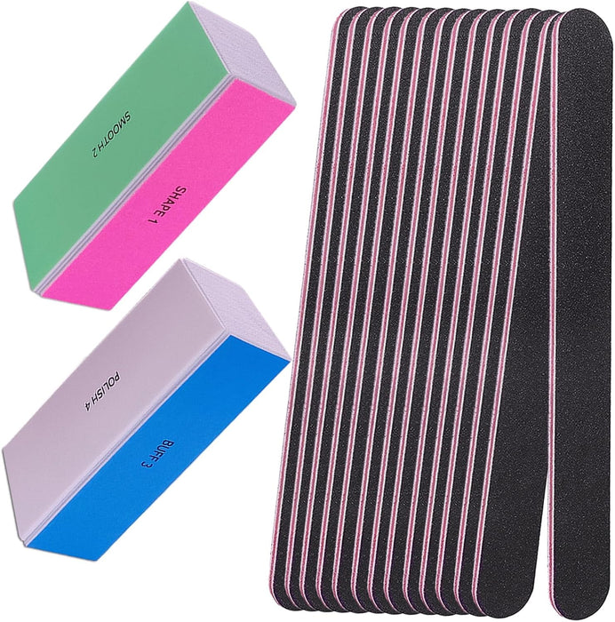 Nail File and Buffer Set, 4 Way Nail Buffers Shine Kit Professional Nail Files for Natural Nails Manicure Filer Filing P