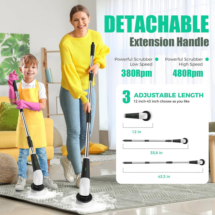 Electric Spin Scrubber, Cordless Power Cleaning Brush with Long Handle