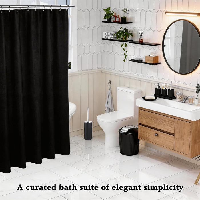 Black Bathroom Accessories Set, 10Pcs Bathroom Accessory Sets Complete with Trash Can, Shower Curtain, Vanity Tray, Soap