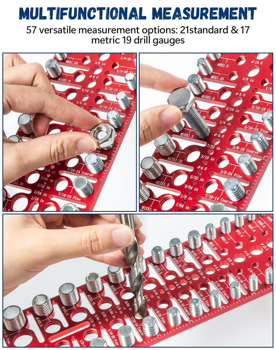 57 Nut and Bolt Thread Checker with 21 Standard &17 Metric &19 Drill Gauges