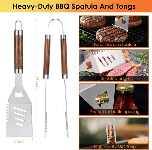BBQ Grilling Accessories Set, 34Pcs Heavy Duty Grill Tools, Brown