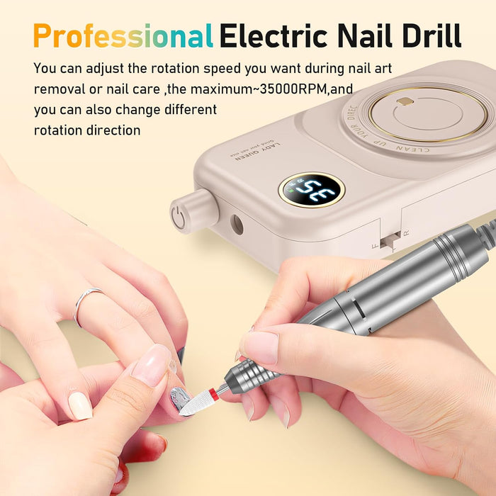 Portable Nail Drill Electric File: 35000RPM Professional Rechargeable Nail E File Machine,for Acrylic Nails Gel Polishin