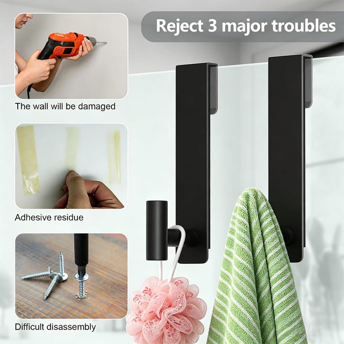 Shower Towel Hooks, 7.5-Inch Extended Over Glass Shower Door Hanger for Towels & Robes, Rustproof Bathroom Towel Rack, 2