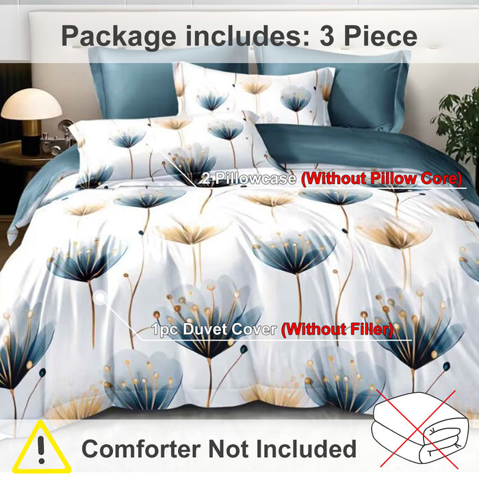 Three-Piece Blue Floral Duvet Cover Set