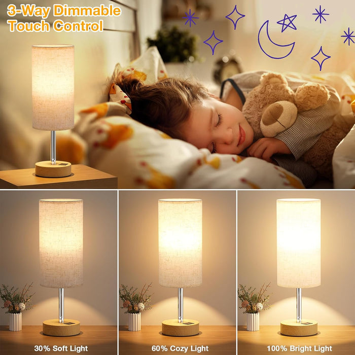 Bedside Table Lamp for Bedroom - 3-Way Dimmable Touch Lamp, USB A+C