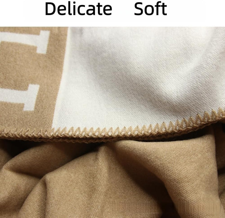 h Blanket Soft Throw Blanket Faux Fleece Wool Plaid Warm Shawl Thick Knitted Plush Cozy Comfy for Women Throw Blanket for Sofa Couch Bed Queen King Size 55x66 in (Khaki)