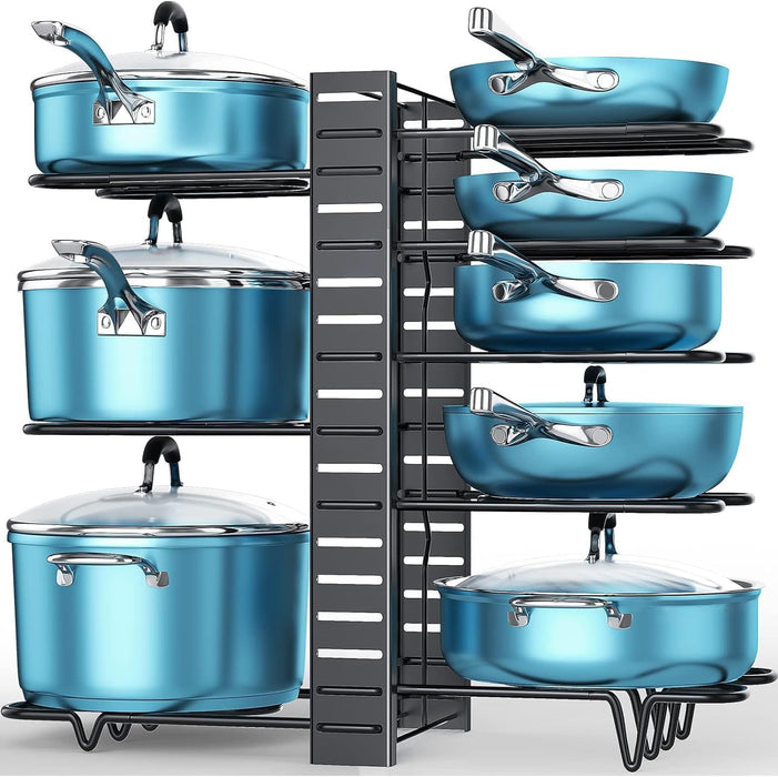 Pots and Pans Organizer Under Cabinet 16.6", 8-Tier Adjustable Rack
