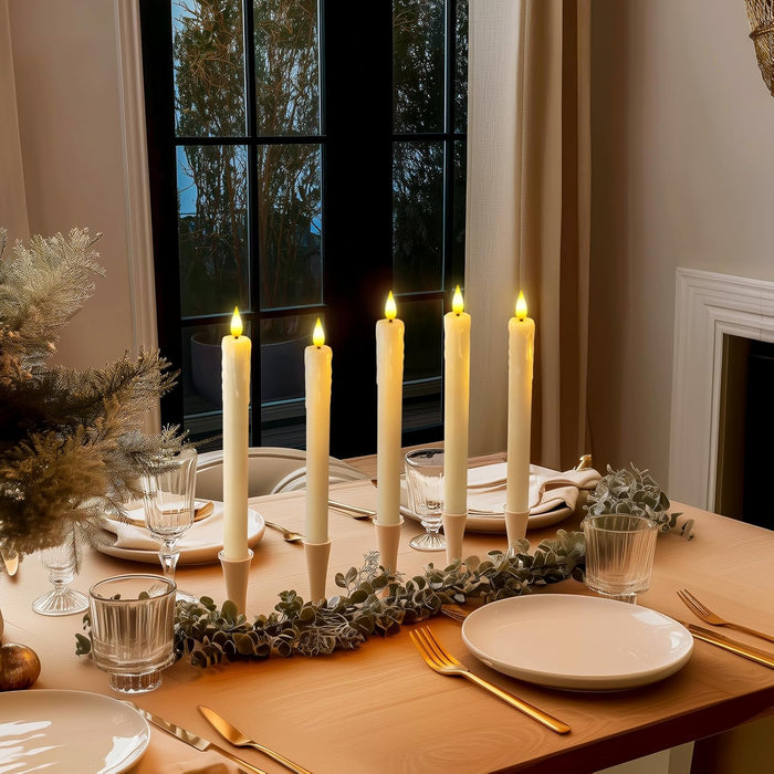 Real Wax LED Flameless Taper Candles with Remote Timer, 9.6 Inches Ivory Fake Candlesticks, Dripless Battery Operated Window Candle with 3D Flickering Flame for Fireplace Xmas Halloween