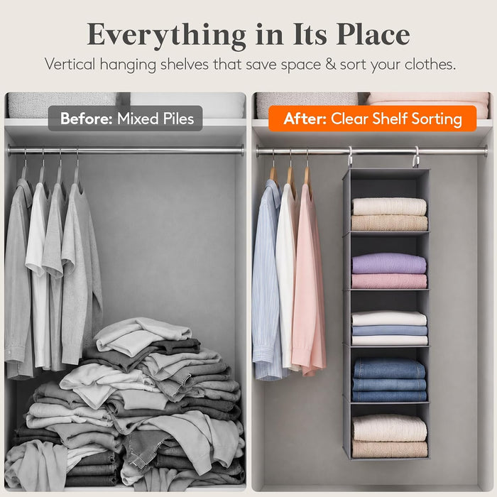 Hanging Closet Organizer and Storage for Clothes 5 Tier
