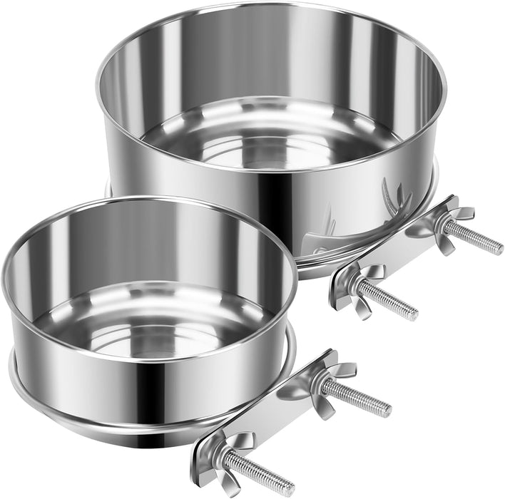 2 Pcs Stainless Steel Small Dog Crate Food Water Bowl, 19 & 12 OZ