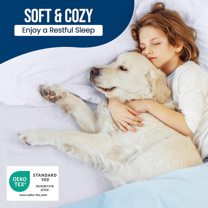 Waterproof Mattress Protector Twin Size, Premium Terry Mattress Cover 200 GSM, Breathable, Fitted Style with Stretchable Pockets (White)